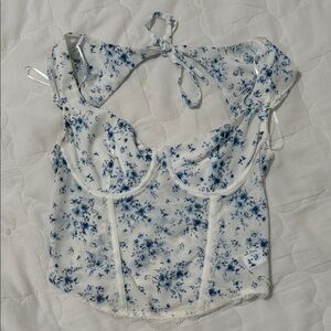 Garage Blue and White Floral Top